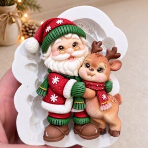 Papai Noel com a rena em pé